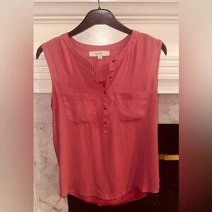 LOFT Pink Sleeveless Buttoned Blouse with Mandarin Collar